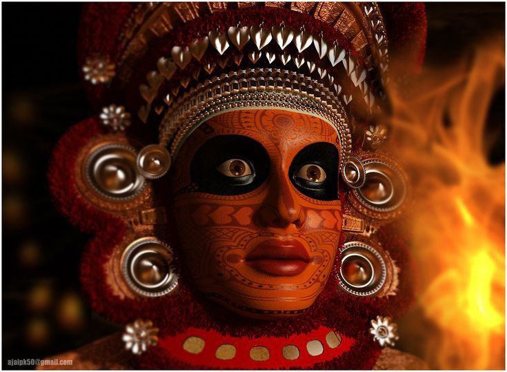 Ceremonial fire mask with ornate headdress